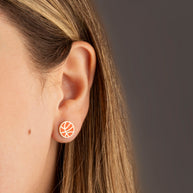 Yellow Gold Orange Enamel Basketball Sports Stud Earrings