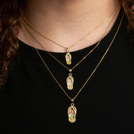 Gold Enamel Flower Sandals Beach Flip-Flops Milgrain Pendant Necklace (Available in Yellow/Rose/White Gold)