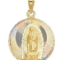 14K Gold Tri Color Virigin Mary Round Charm