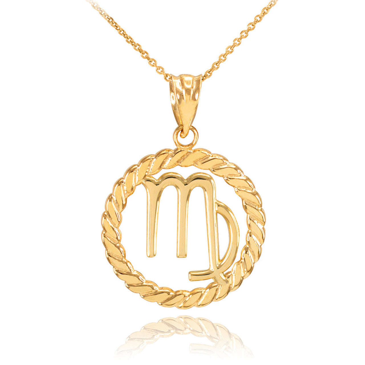 12 Gold Astrological Zodiac Sign in Circle Rope Pendant Necklace (Available in Yellow/Rose/White Gold)