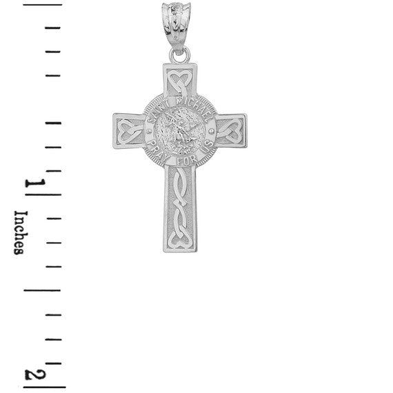 .925 Sterling Silver Celtic Cross Patron Saint Michael Archangel Heart Love Knot Pendant Necklace