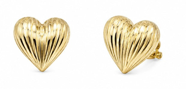 10K Yellow Gold Puffy Textured Heart Earrings