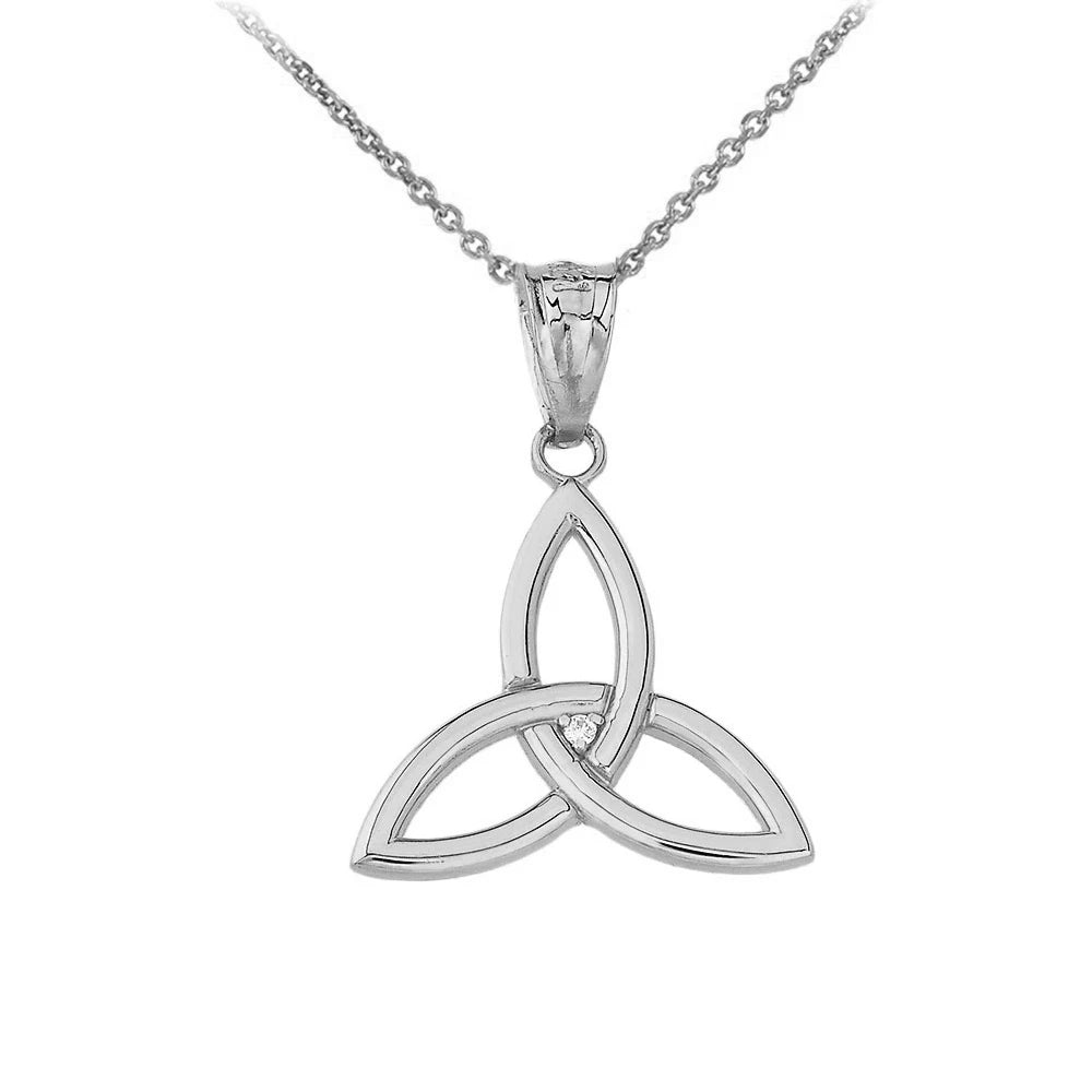 Gold Diamond Irish Celtic Triquetra Trinity Knot Pendant Necklace (Available in Yellow/Rose/White Gold)