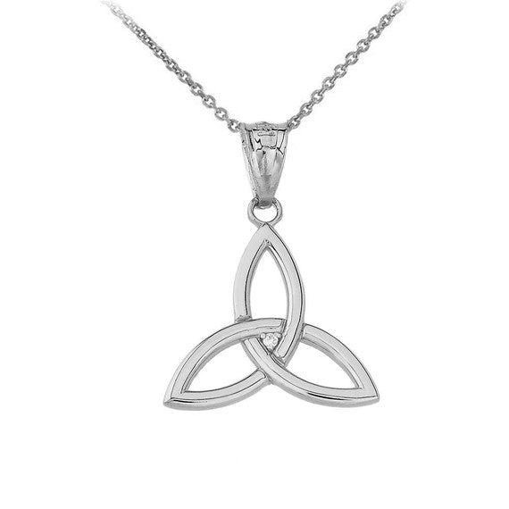 .925 Sterling Silver Cubic Zirconia Irish Celtic Triquetra Trinity Knot Pendant Necklace