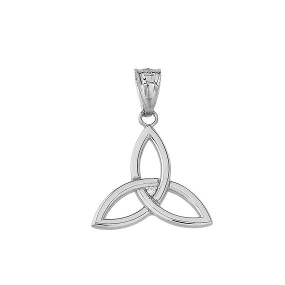 .925 Sterling Silver Cubic Zirconia Irish Celtic Triquetra Trinity Knot Pendant Necklace