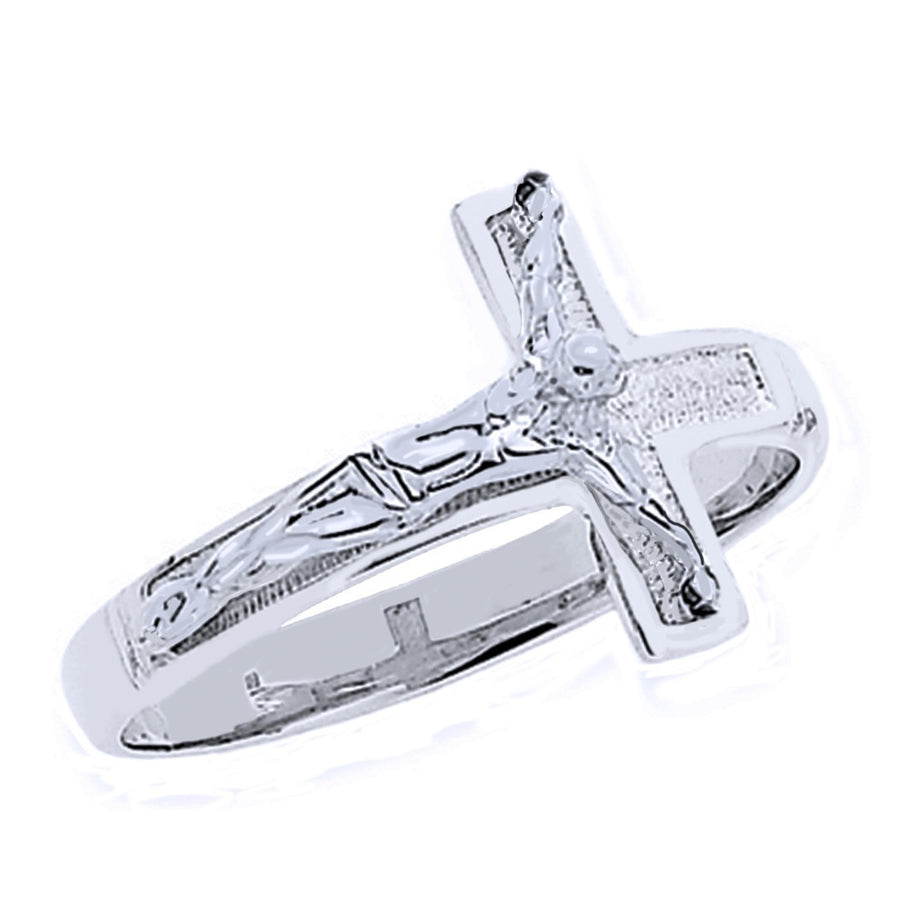 Solid Gold Polished & Diamond-Cut Mens Crucifix Ring (Available In Two-Tone Yellow/White Gold)