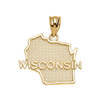 Wisconsin State Map Gold Pendant Necklace (Available in Yellow/Rose/White Gold)