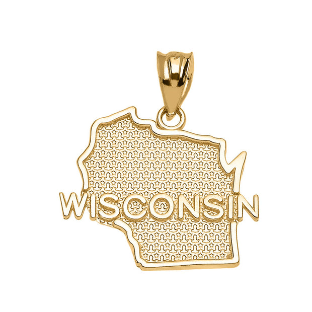 Wisconsin State Map Gold Pendant Necklace (Available in Yellow/Rose/White Gold)