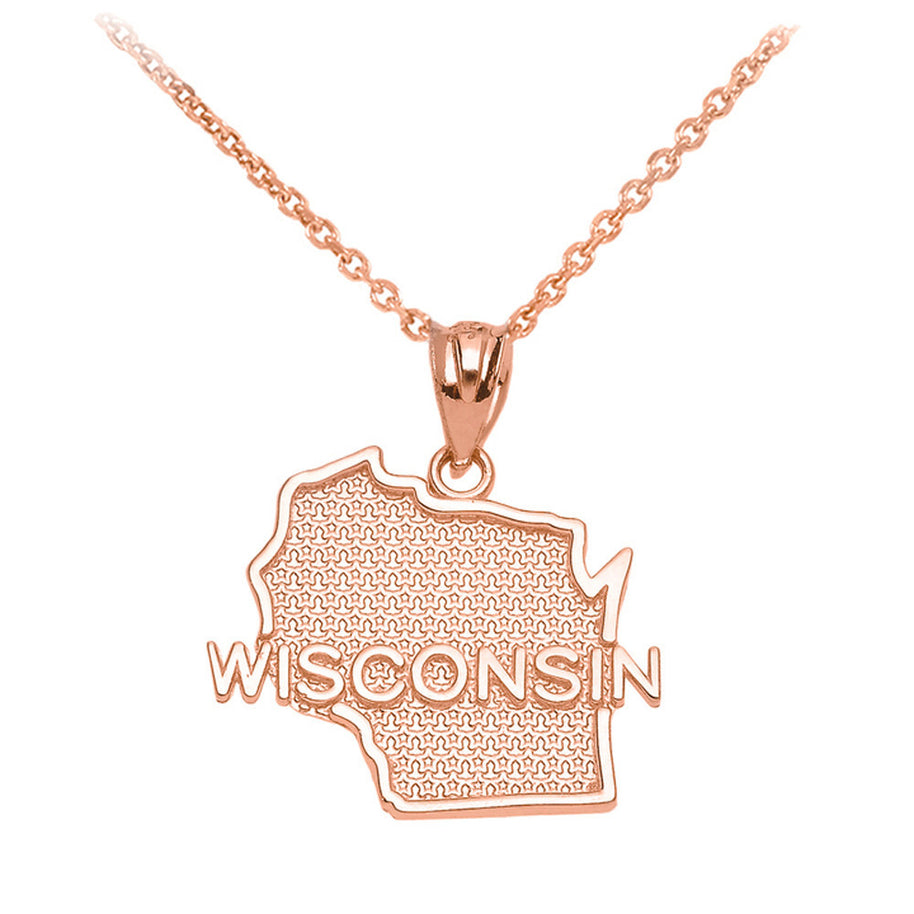 Wisconsin State Map Gold Pendant Necklace (Available in Yellow/Rose/White Gold)
