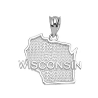 Sterling Silver Wisconsin State Map Pendant Necklace
