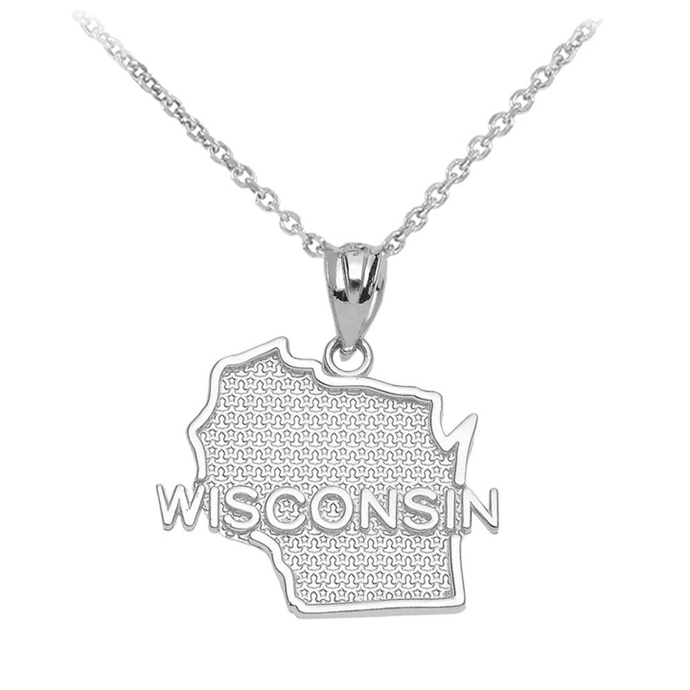 Wisconsin State Map Gold Pendant Necklace (Available in Yellow/Rose/White Gold)