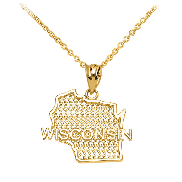 Wisconsin State Map Gold Pendant Necklace (Available in Yellow/Rose/White Gold)