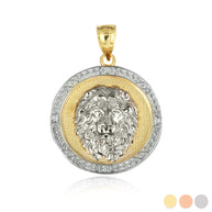 Two-Tone Gold Diamond Lion Beaded Coin Pendant Necklace (Available in Yellow/Rose/White Gold)