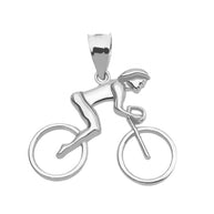 .925 Sterling Silver Woman Cyclist Pendant Necklace