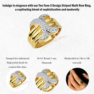Two-Tone Gold Diamond X Design Multi Row Triple Band Ring (Available in Yellow/Rose/White Gold)