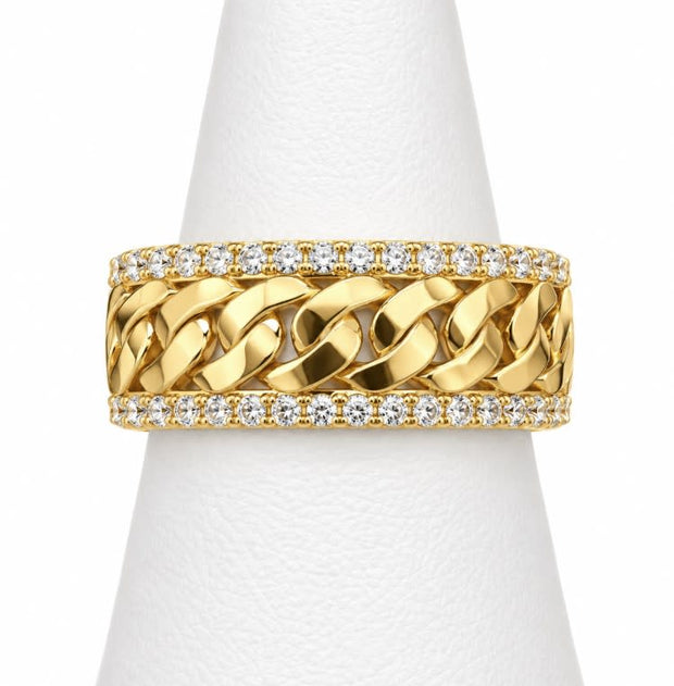 10K Yellow Gold Men's Greek Key CZ Pave Band