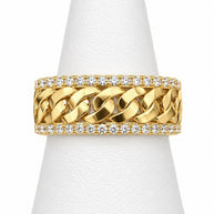 10K Yellow Gold Women's Curb Link CZ Pave Edge Band