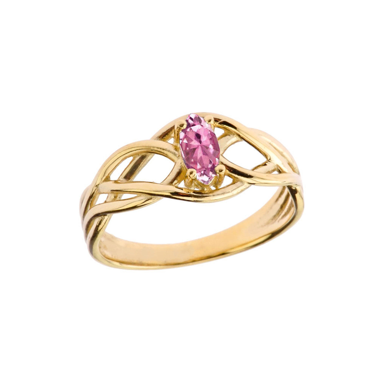 Celtic Knot Genuine Stone Ring in Gold (Available in Yellow/Rose/White Gold)