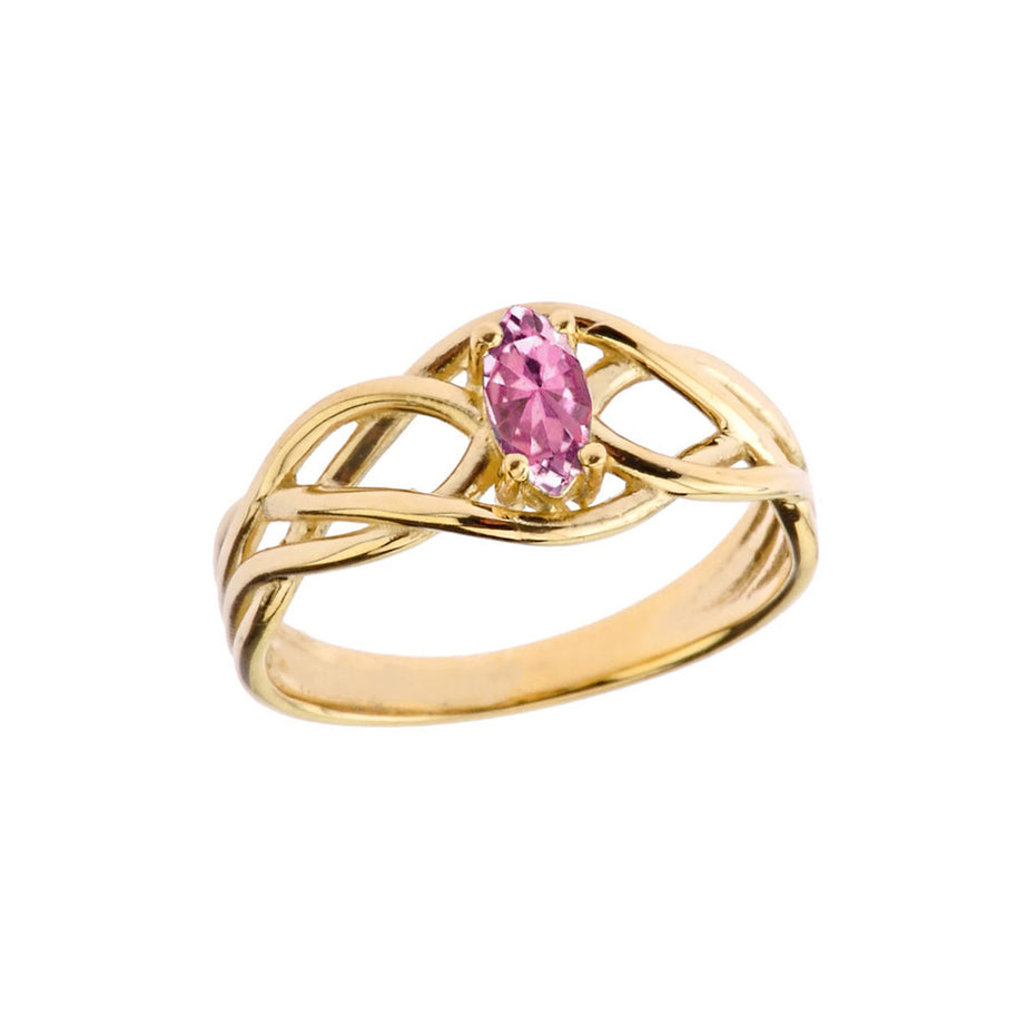 Celtic Knot Genuine Stone Ring in Gold (Available in Yellow/Rose/White Gold)