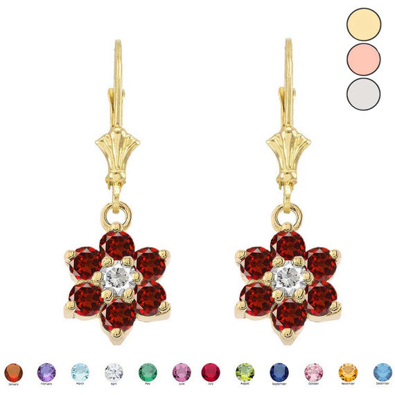 Dainty Milgrain Flower Personalized Birthstone Earring In 14K Gold