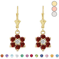 Dainty Milgrain Flower Personalized Birthstone Earring In 14K Gold