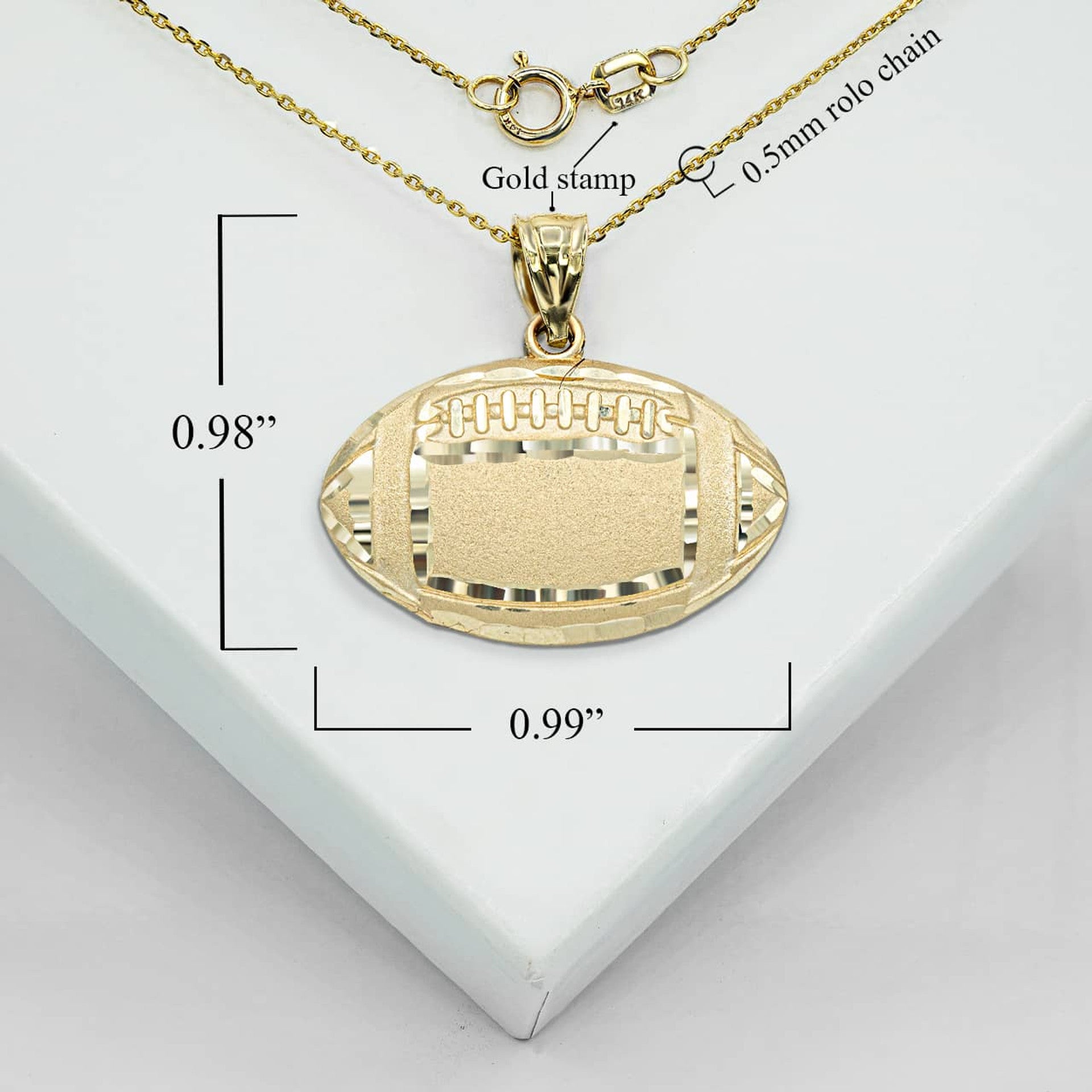 Yellow Gold Diamond Cut American Football Sports Pendant Necklace