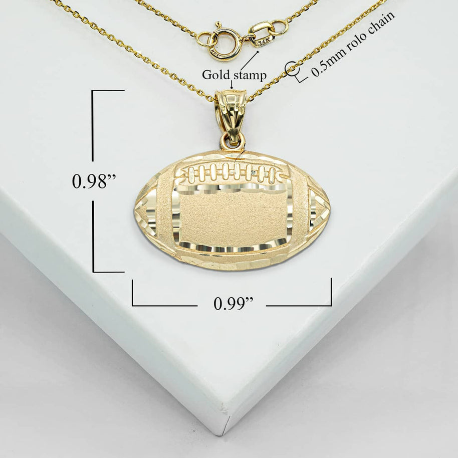 Yellow Gold Diamond Cut American Football Sports Pendant Necklace