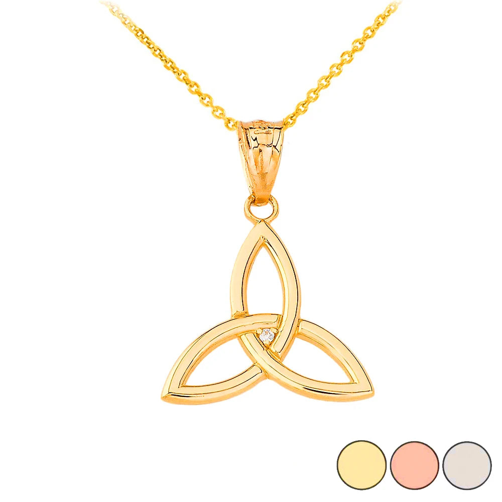 Gold Diamond Irish Celtic Triquetra Trinity Knot Pendant Necklace (Available in Yellow/Rose/White Gold)
