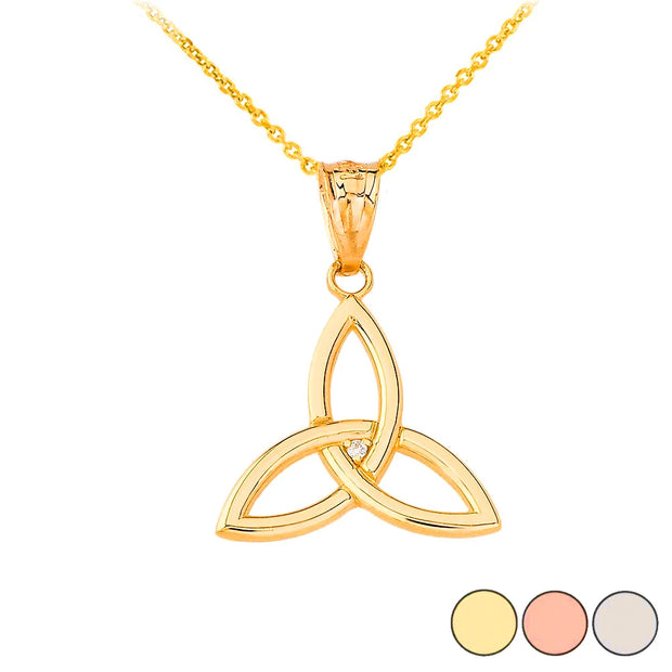 Gold Diamond Irish Celtic Triquetra Trinity Knot Pendant Necklace (Available in Yellow/Rose/White Gold)