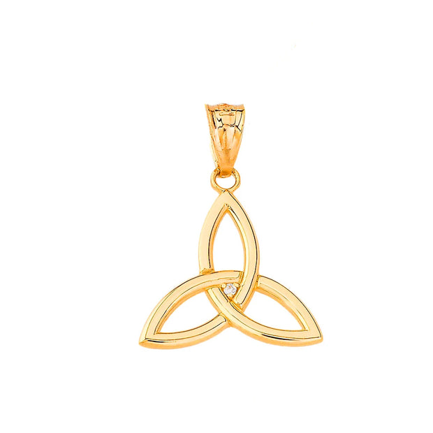 Gold Diamond Irish Celtic Triquetra Trinity Knot Pendant Necklace (Available in Yellow/Rose/White Gold)