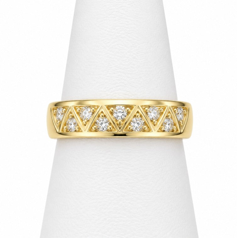 10K Yellow Gold Men's Triangle CZ Station Band
