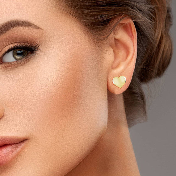 Yellow Gold Heart Shape Love Stud Earrings