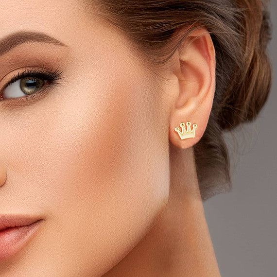 Yellow Gold Crown Earrings