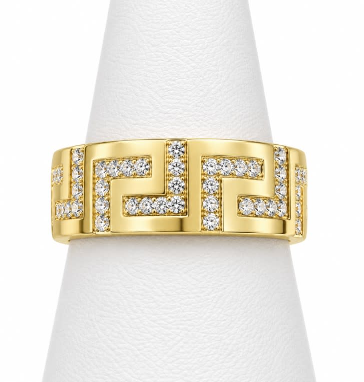 10K Yellow Gold Men's Greek Key CZ Pave Band