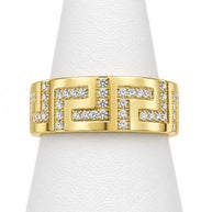 10K Yellow Gold Men's Greek Key CZ Pave Band