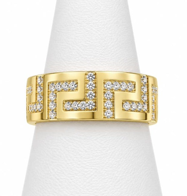 10K Yellow Gold Men's Greek Key CZ Pave Band
