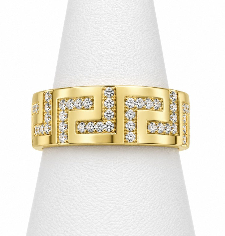 10K Yellow Gold Women's Curb Link CZ Pave Edge Band