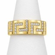 10K Yellow Gold Men's Greek Key CZ Pave Band