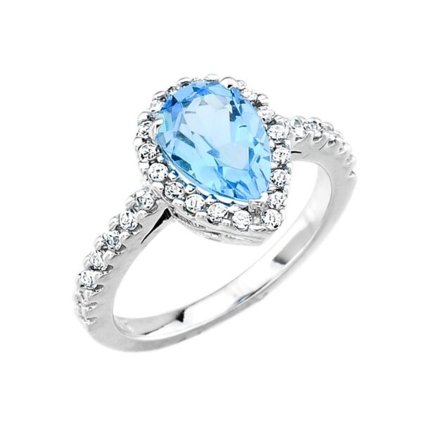 White Gold Blue Topaz And Diamond Engagement Ring