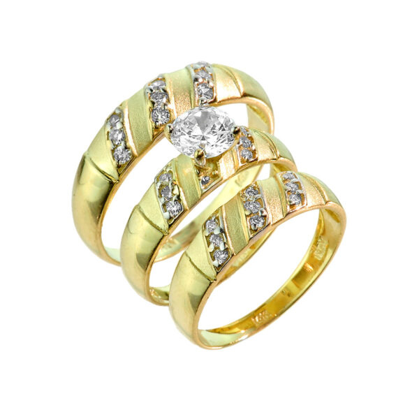 Three-Piece Gold Cz Wedding Ring Set