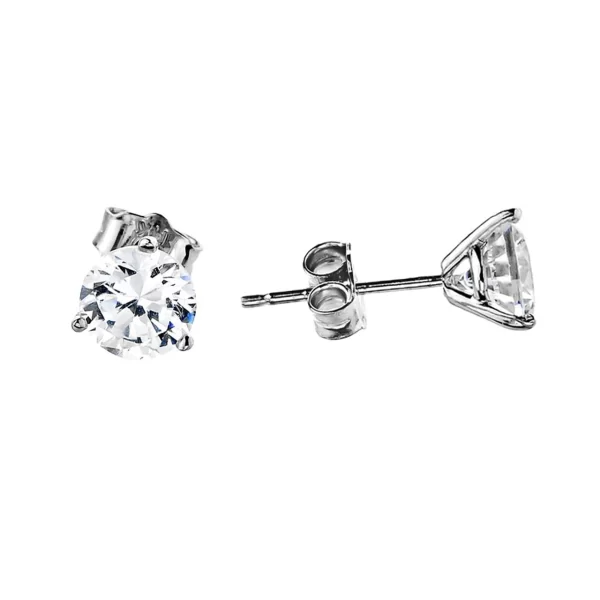 Cz Stud Earrings, Martini Stud Earrings In 14K White Gold