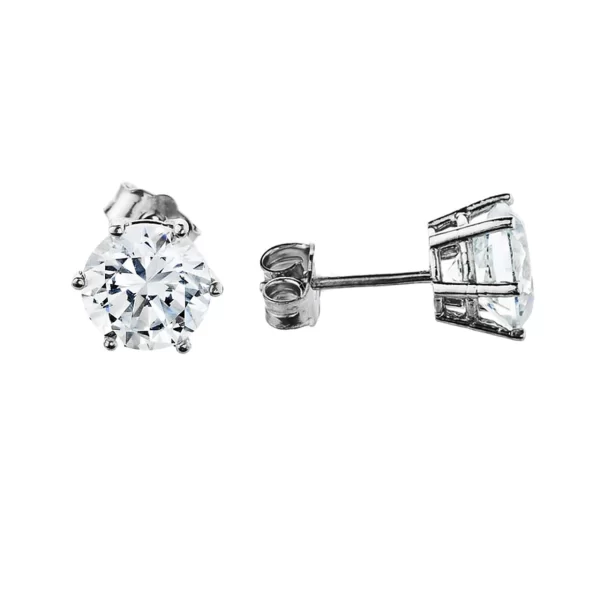 Stud Earrings 14K White Gold, Elegant 6 Prongs Cubic Zirconia Stud Earrings