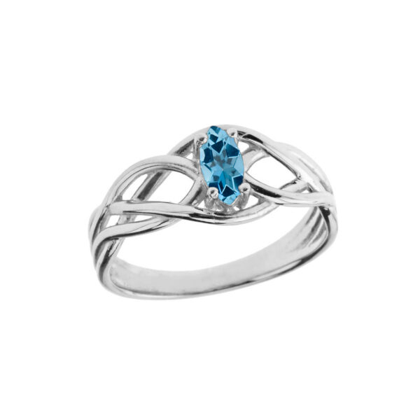 Celtic Knot Lab Created Blue Topaz Ring In Sterling Silver