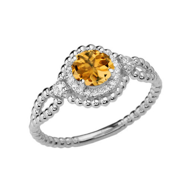 Diamond Engagement Ring White Gold Rope Double Infinity Center Citrine