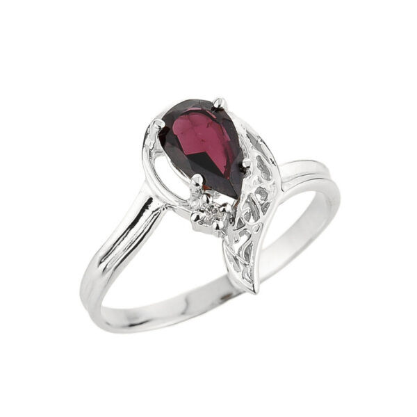 10k White Gold Ladies Pear Shaped Garnet Gemstone Ring