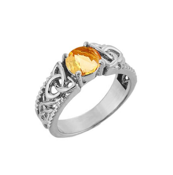 White Gold Celtic Knot Citrine Gemstone Ring