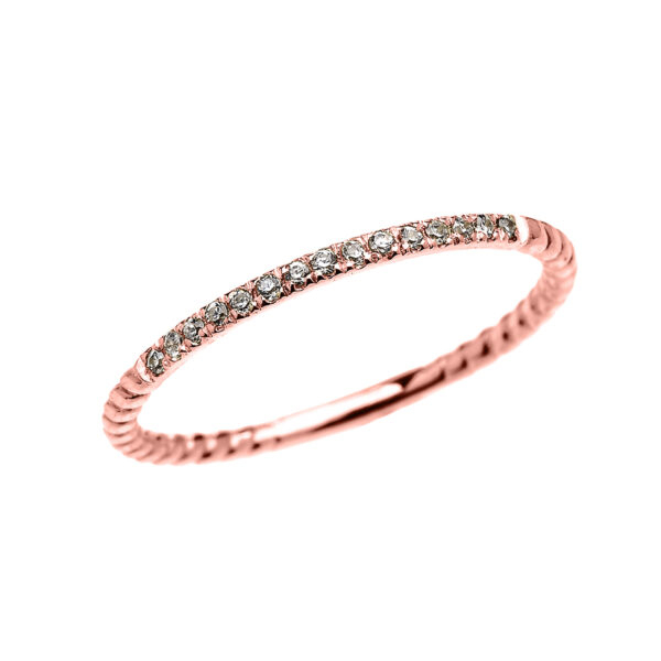 Dainty Rose Gold Diamond Stackable Rope Design Ring