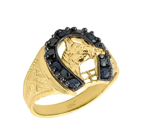 Solid Gold Men's Black Onyx Horseshoe Ring