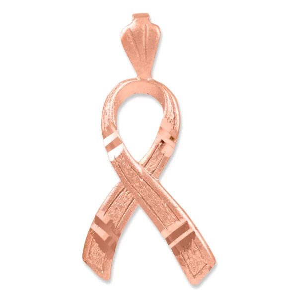 Rose Gold Awareness Ribbon 3d Charm Pendant Necklace