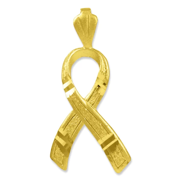 Textured Gold Awareness Ribbon 3d Charm Pendant Necklace